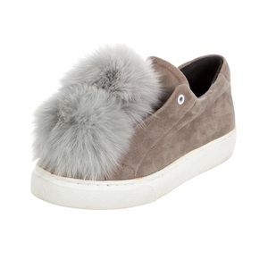 Suede Pom-Pom Embellishments Sneakers